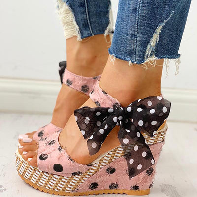 Dot Bowknot Design Platform Wedge Sandals - Shop Shiningbabe - Womens Fashion Online Shopping Offering Huge Discounts on Shoes - Heels, Sandals, Boots, Slippers; Clothing - Tops, Dresses, Jumpsuits, and More.