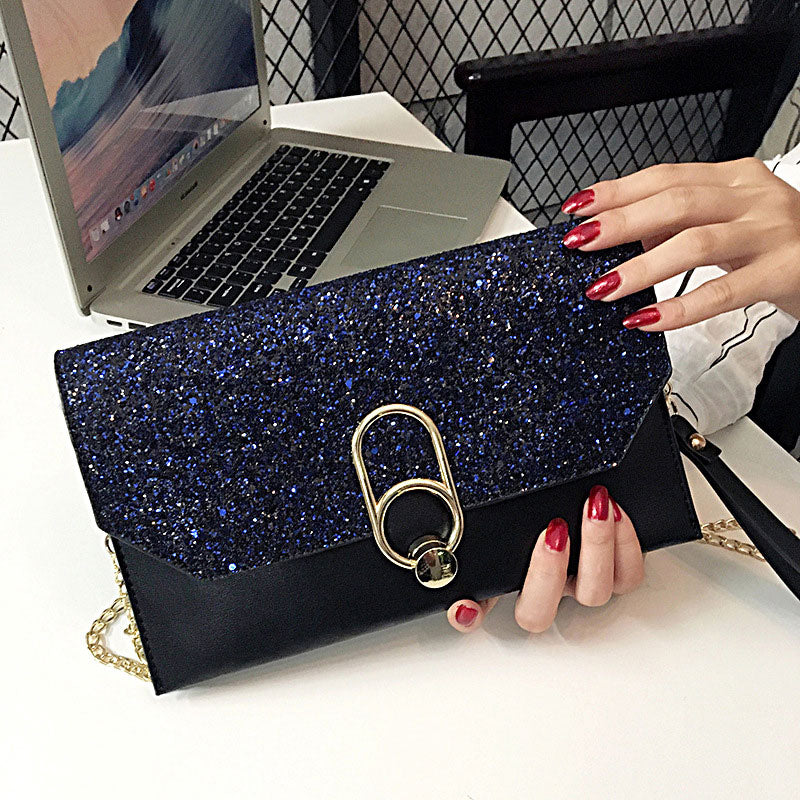 Sequins Lock Chain Strap Flap Shoulder Bag