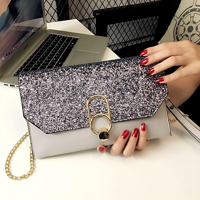 Sequins Lock Chain Strap Flap Shoulder Bag