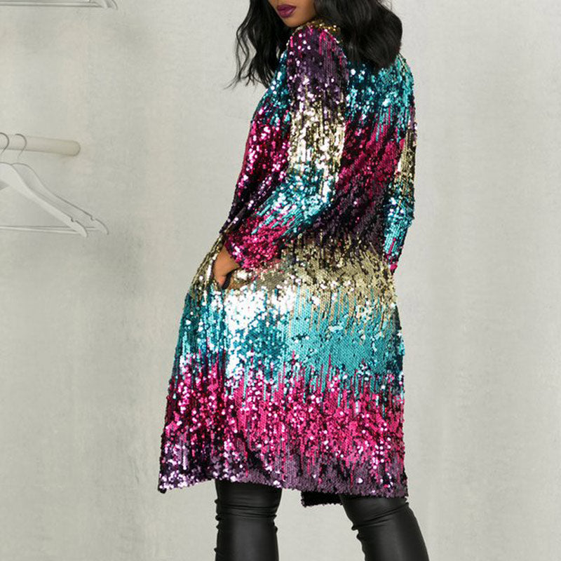 Sequins Colorful Long Sleeve Long Coat