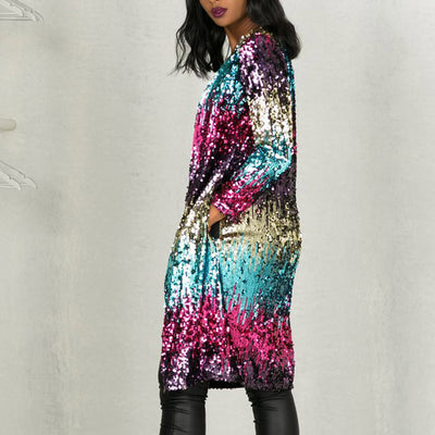 Sequins Colorful Long Sleeve Long Coat