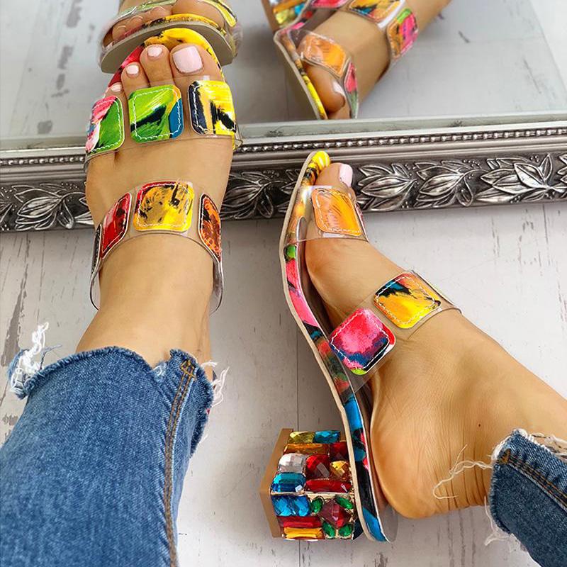 Colorful Geo Applique Chunky Heeled Sandals - Shop Shiningbabe - Womens Fashion Online Shopping Offering Huge Discounts on Shoes - Heels, Sandals, Boots, Slippers; Clothing - Tops, Dresses, Jumpsuits, and More.