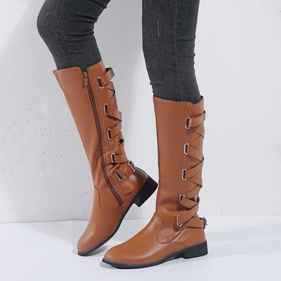 Women Fashion Zipper Straps High Boots - Cherrybetty