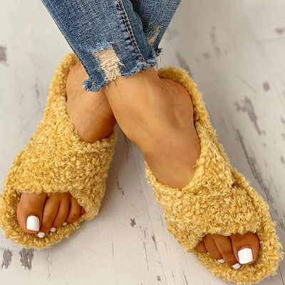 Solid Fluffy Crisscross Design Flat Sandals - Shop Shiningbabe - Womens Fashion Online Shopping Offering Huge Discounts on Shoes - Heels, Sandals, Boots, Slippers; Clothing - Tops, Dresses, Jumpsuits, and More.