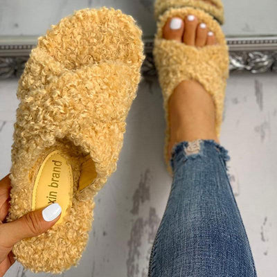 Solid Fluffy Crisscross Design Flat Sandals - Shop Shiningbabe - Womens Fashion Online Shopping Offering Huge Discounts on Shoes - Heels, Sandals, Boots, Slippers; Clothing - Tops, Dresses, Jumpsuits, and More.