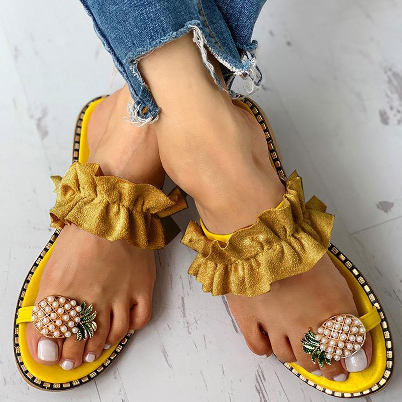 Pineapple Pattern Toe Ring Frill Hem Casual Sandals - Shop Shiningbabe - Womens Fashion Online Shopping Offering Huge Discounts on Shoes - Heels, Sandals, Boots, Slippers; Clothing - Tops, Dresses, Jumpsuits, and More.