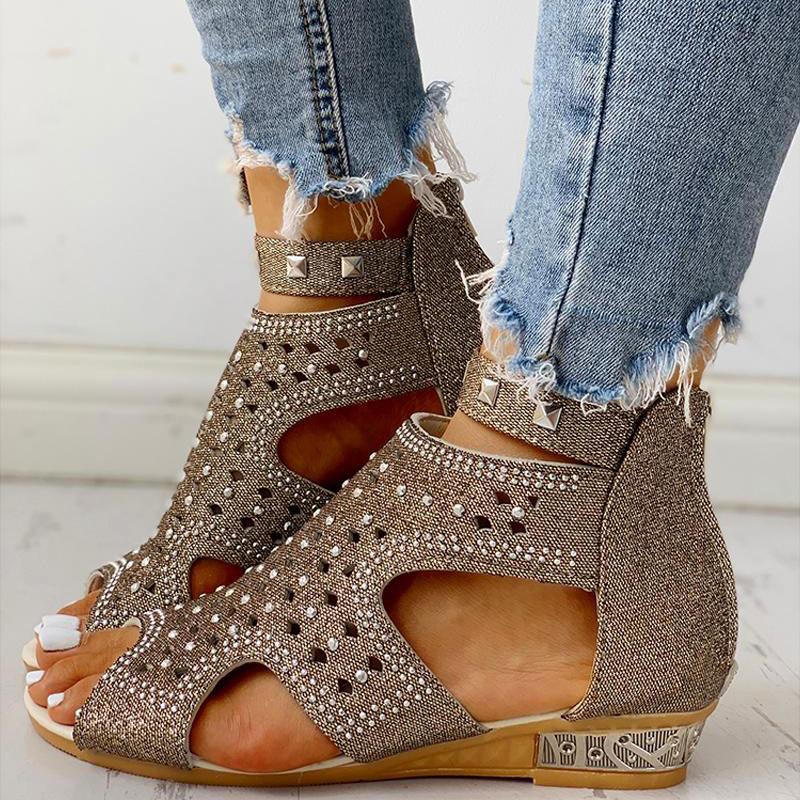 Rivet Detail Cutout Flat Sandals - Shop Shiningbabe - Womens Fashion Online Shopping Offering Huge Discounts on Shoes - Heels, Sandals, Boots, Slippers; Clothing - Tops, Dresses, Jumpsuits, and More.