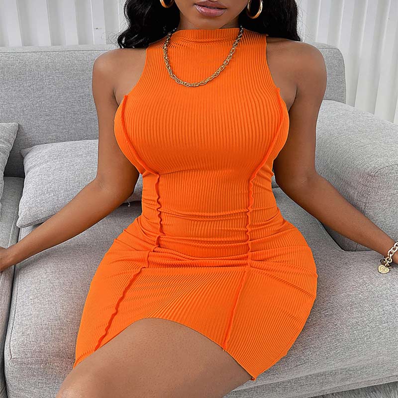 Solid Sleeveless Ribbed Bodycon Dress