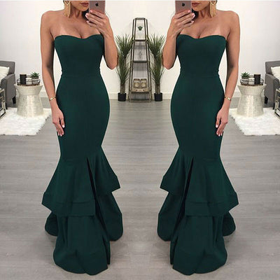 Solid Off Shoulder High Slit Fishtail Maxi Dress