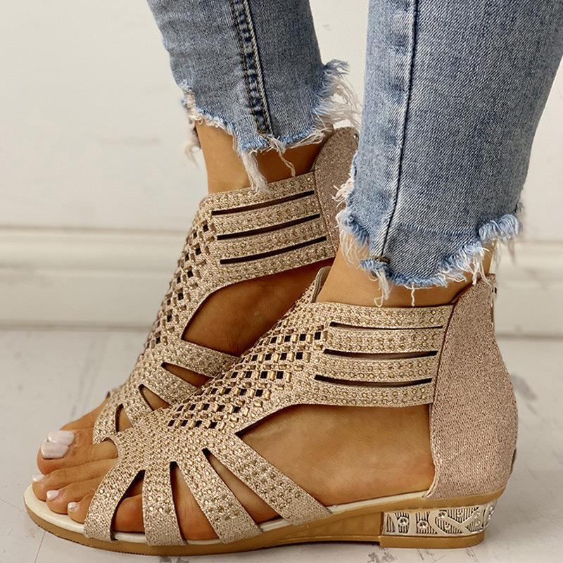 Studded Detail Hollow Out Flat Sandals - Shop Shiningbabe - Womens Fashion Online Shopping Offering Huge Discounts on Shoes - Heels, Sandals, Boots, Slippers; Clothing - Tops, Dresses, Jumpsuits, and More.