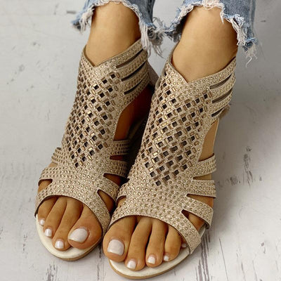 Studded Detail Hollow Out Flat Sandals - Shop Shiningbabe - Womens Fashion Online Shopping Offering Huge Discounts on Shoes - Heels, Sandals, Boots, Slippers; Clothing - Tops, Dresses, Jumpsuits, and More.