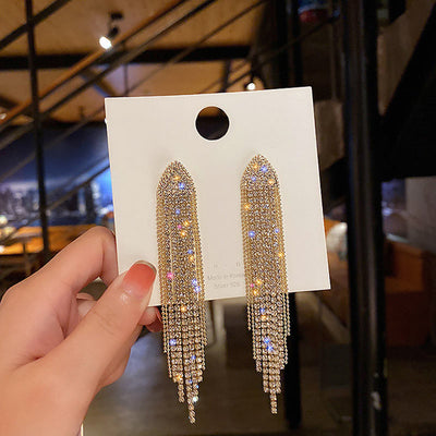 Studded Glitter Tassel Design Earring