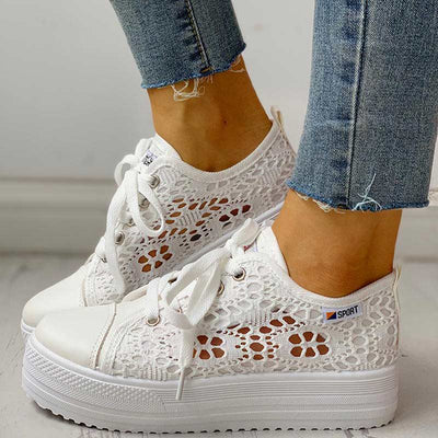 Colorblock Eyelet Hollow Out Lace-Up Sneakers - Cherrybetty