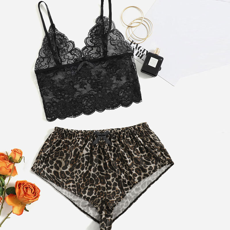 Leopard Print Lace 2PCS Cami Set