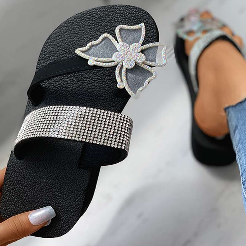 Butterfly Decoration Rhinestone Platform Sandals