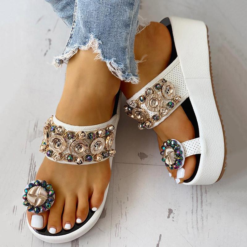 Studded Detail Toe Ring Flat platform sandals - Shop Shiningbabe - Womens Fashion Online Shopping Offering Huge Discounts on Shoes - Heels, Sandals, Boots, Slippers; Clothing - Tops, Dresses, Jumpsuits, and More.