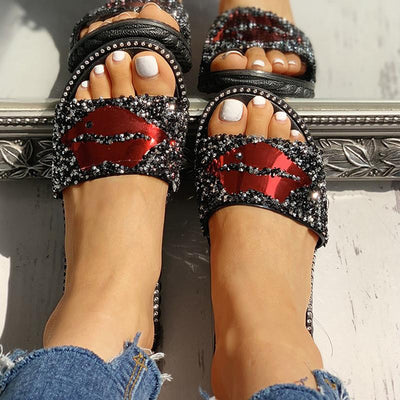 Mouth Studded Design Flat Sandals - Shop Shiningbabe - Womens Fashion Online Shopping Offering Huge Discounts on Shoes - Heels, Sandals, Boots, Slippers; Clothing - Tops, Dresses, Jumpsuits, and More.