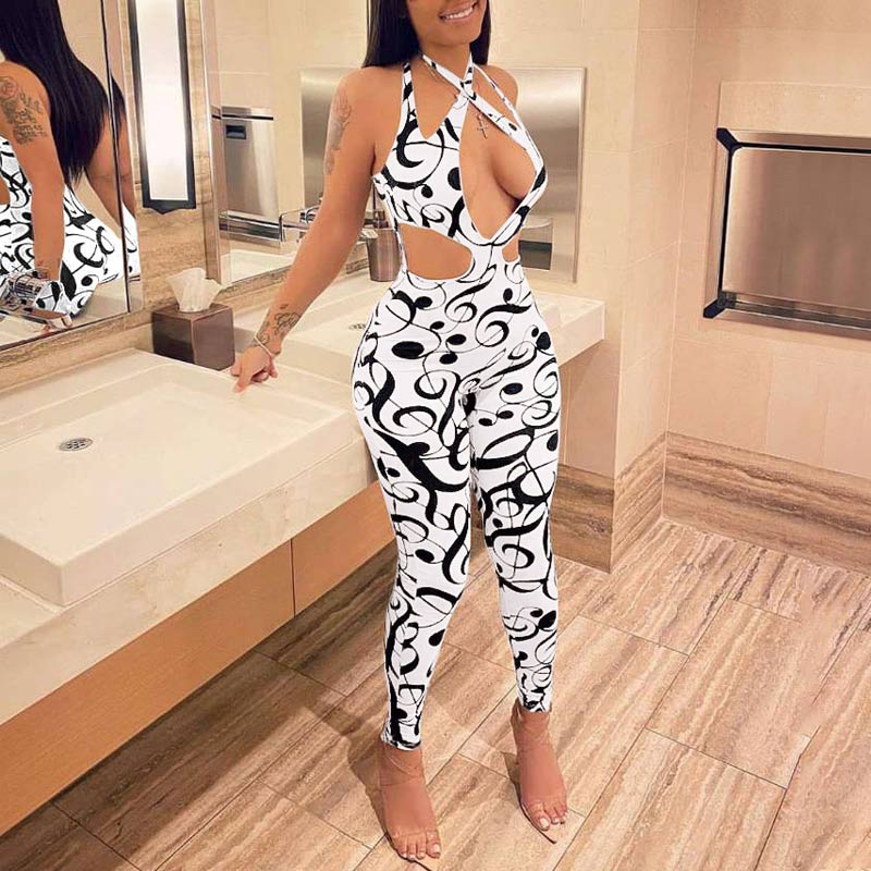 Musical Note Pattern Hollow Out Jumpsuit