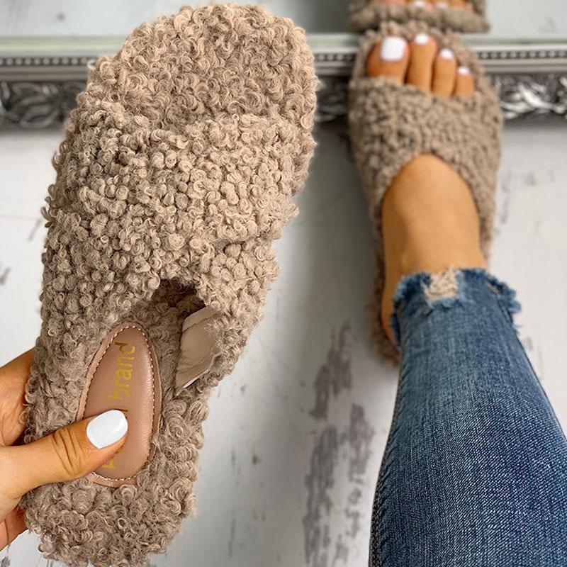 Solid Fluffy Crisscross Design Flat Sandals - Shop Shiningbabe - Womens Fashion Online Shopping Offering Huge Discounts on Shoes - Heels, Sandals, Boots, Slippers; Clothing - Tops, Dresses, Jumpsuits, and More.