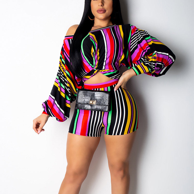 Colorblock Striped Two Piece Set