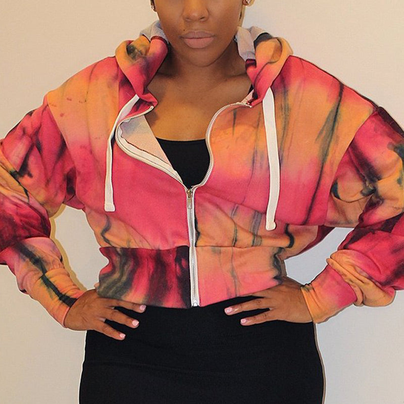 Tie Dye Print Long Sleeve Hoodie Top