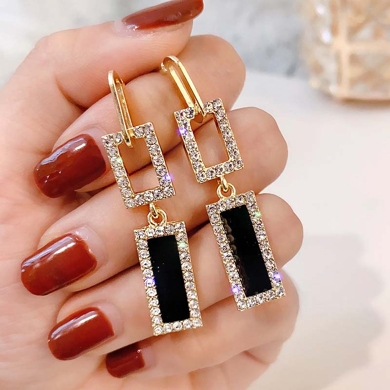 Studded Square Pattern Drop Earrings