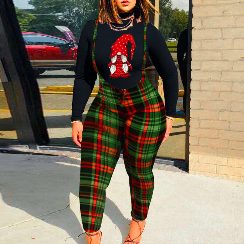 Christmas Plaid Pattern Top & Jumpsuit Set