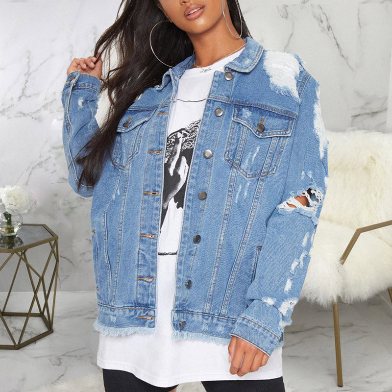 Solid Cut Out Casual Denim Coat