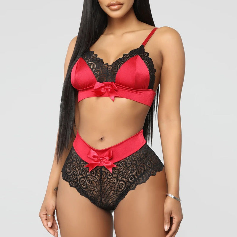 Colorblock Lace Trim Lingerie Set