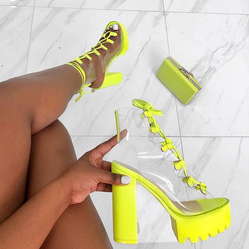 Transparent Lace Up Platform Heels