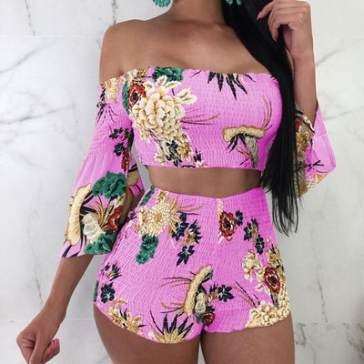 Floral Print Off Shoulder Two Piece Set