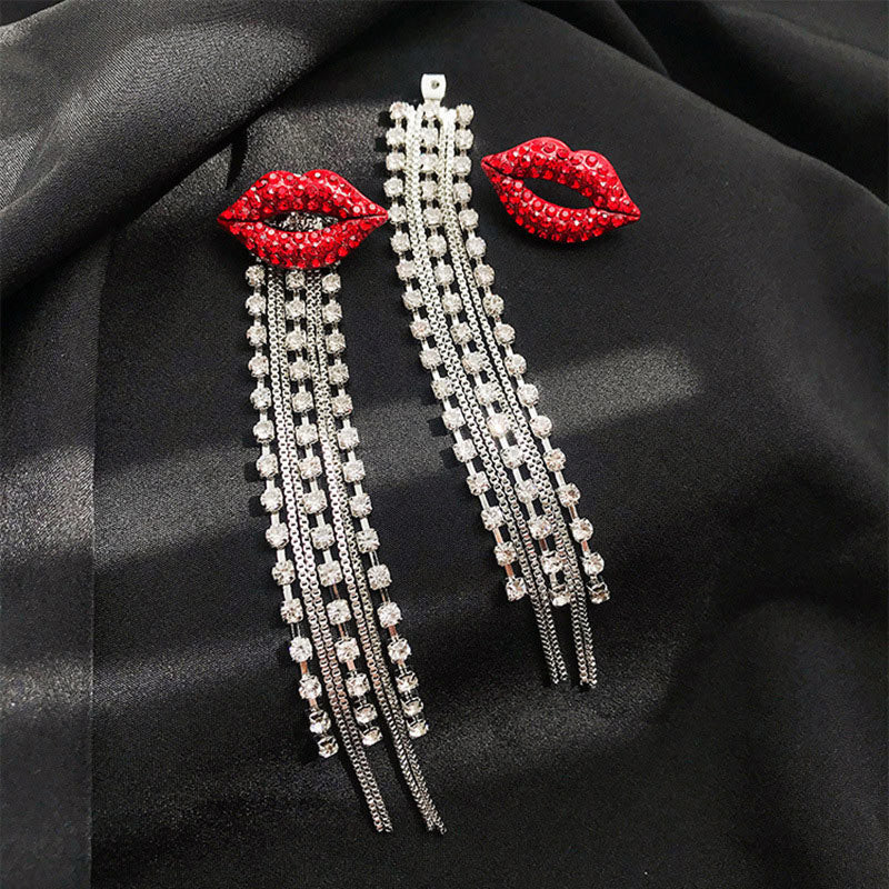 Studded Lip Pattern Tassel Design Earrings