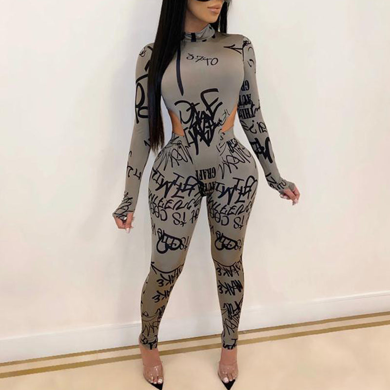 Letter Print Long Sleeve Two Piece Set