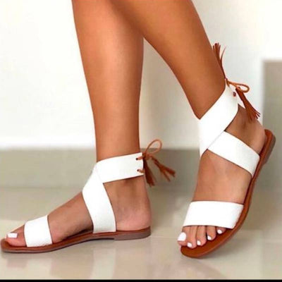 Solid Open Toe Ankle Starp Flat Sandals