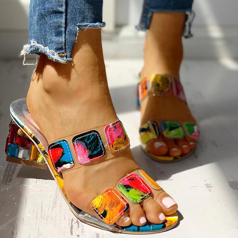 Colorful Geo Applique Chunky Heeled Sandals - Shop Shiningbabe - Womens Fashion Online Shopping Offering Huge Discounts on Shoes - Heels, Sandals, Boots, Slippers; Clothing - Tops, Dresses, Jumpsuits, and More.