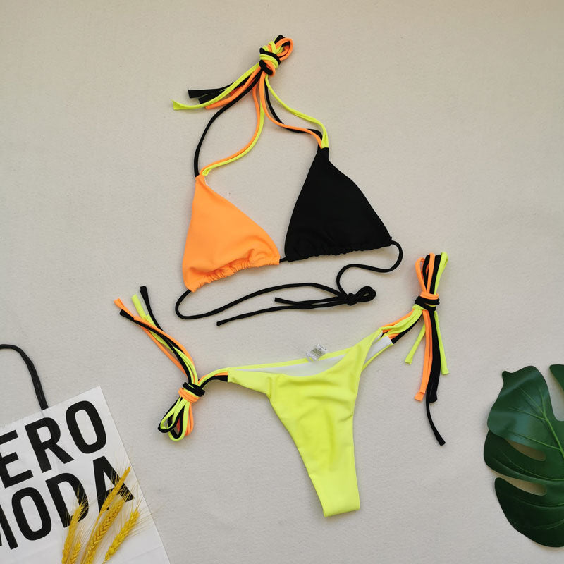 Colorblock Halter 2PCS Bikini Set