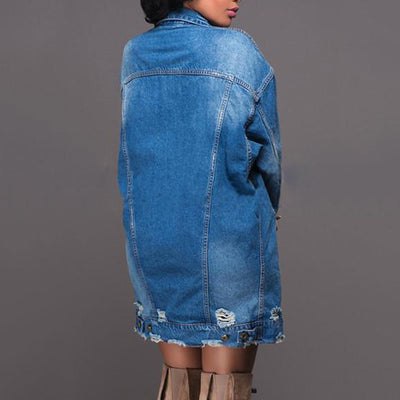 Fashion Long Sleeve Denim Wind Coat