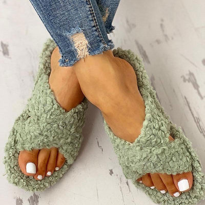 Solid Fluffy Crisscross Design Flat Sandals - Shop Shiningbabe - Womens Fashion Online Shopping Offering Huge Discounts on Shoes - Heels, Sandals, Boots, Slippers; Clothing - Tops, Dresses, Jumpsuits, and More.