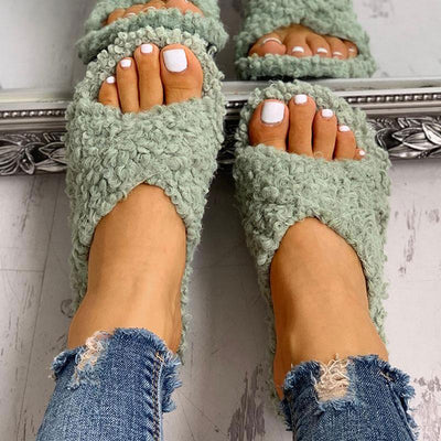 Solid Fluffy Crisscross Design Flat Sandals - Shop Shiningbabe - Womens Fashion Online Shopping Offering Huge Discounts on Shoes - Heels, Sandals, Boots, Slippers; Clothing - Tops, Dresses, Jumpsuits, and More.