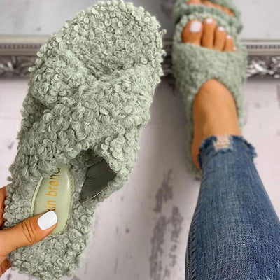 Solid Fluffy Crisscross Design Flat Sandals - Shop Shiningbabe - Womens Fashion Online Shopping Offering Huge Discounts on Shoes - Heels, Sandals, Boots, Slippers; Clothing - Tops, Dresses, Jumpsuits, and More.