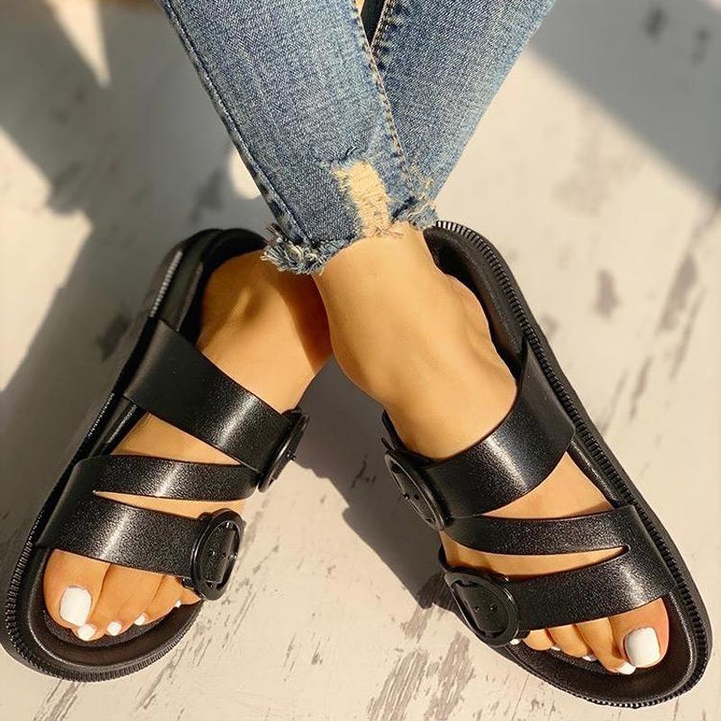Buckle Strappy Open Toe Flat Sandals - Shop Shiningbabe - Womens Fashion Online Shopping Offering Huge Discounts on Shoes - Heels, Sandals, Boots, Slippers; Clothing - Tops, Dresses, Jumpsuits, and More.