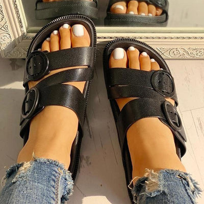 Buckle Strappy Open Toe Flat Sandals - Shop Shiningbabe - Womens Fashion Online Shopping Offering Huge Discounts on Shoes - Heels, Sandals, Boots, Slippers; Clothing - Tops, Dresses, Jumpsuits, and More.