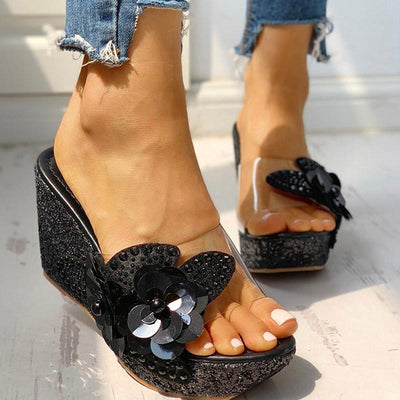 Transparent Bead Studded Platform Wedge Sandals - Shop Shiningbabe - Womens Fashion Online Shopping Offering Huge Discounts on Shoes - Heels, Sandals, Boots, Slippers; Clothing - Tops, Dresses, Jumpsuits, and More.