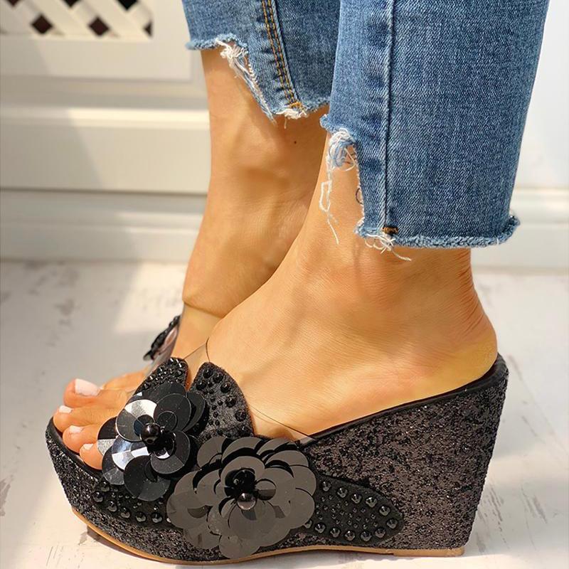 Transparent Bead Studded Platform Wedge Sandals - Shop Shiningbabe - Womens Fashion Online Shopping Offering Huge Discounts on Shoes - Heels, Sandals, Boots, Slippers; Clothing - Tops, Dresses, Jumpsuits, and More.