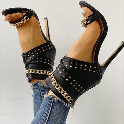 Rivet Chain Design Thin Heeled Sandals - Shop Shiningbabe - Womens Fashion Online Shopping Offering Huge Discounts on Shoes - Heels, Sandals, Boots, Slippers; Clothing - Tops, Dresses, Jumpsuits, and More.