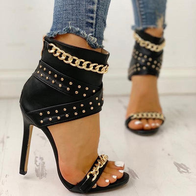 Rivet Chain Design Thin Heeled Sandals - Shop Shiningbabe - Womens Fashion Online Shopping Offering Huge Discounts on Shoes - Heels, Sandals, Boots, Slippers; Clothing - Tops, Dresses, Jumpsuits, and More.