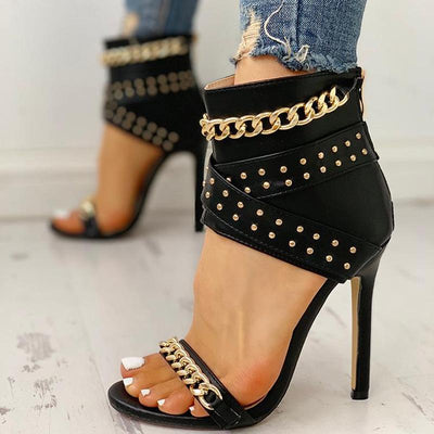 Rivet Chain Design Thin Heeled Sandals - Shop Shiningbabe - Womens Fashion Online Shopping Offering Huge Discounts on Shoes - Heels, Sandals, Boots, Slippers; Clothing - Tops, Dresses, Jumpsuits, and More.