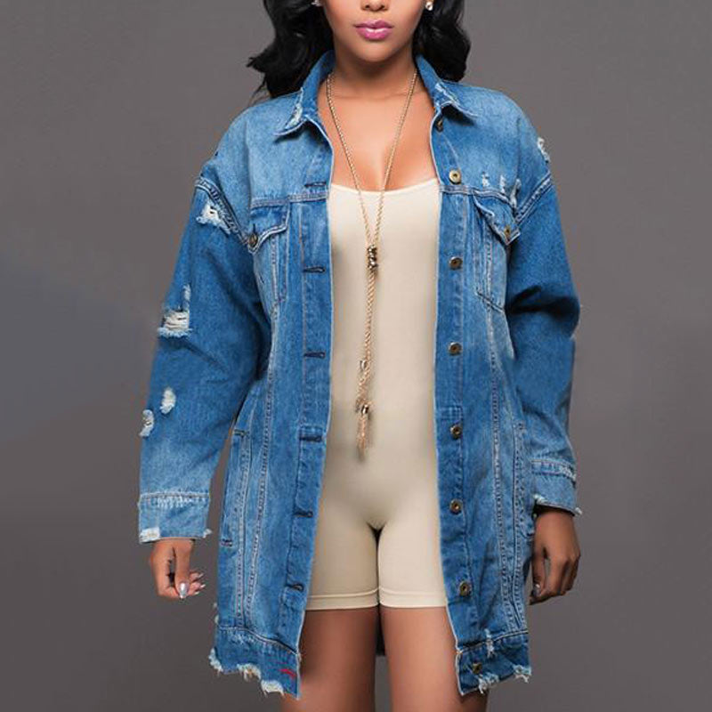 Fashion Long Sleeve Denim Wind Coat