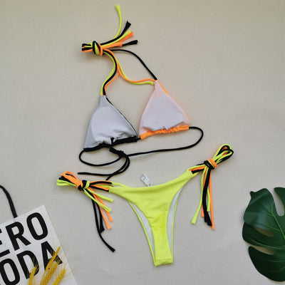 Colorblock Halter 2PCS Bikini Set