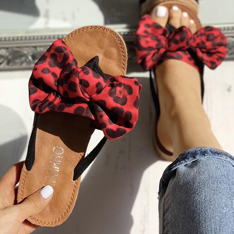 Leopard Bowknot Design Flat Sandals - Shop Shiningbabe - Womens Fashion Online Shopping Offering Huge Discounts on Shoes - Heels, Sandals, Boots, Slippers; Clothing - Tops, Dresses, Jumpsuits, and More.